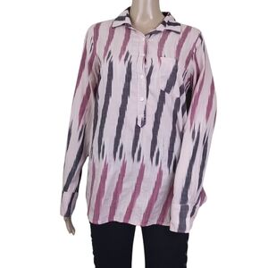 J.CREW Printed Voile Popover Blouse Shirt Brushstroke Top Pink Gray
